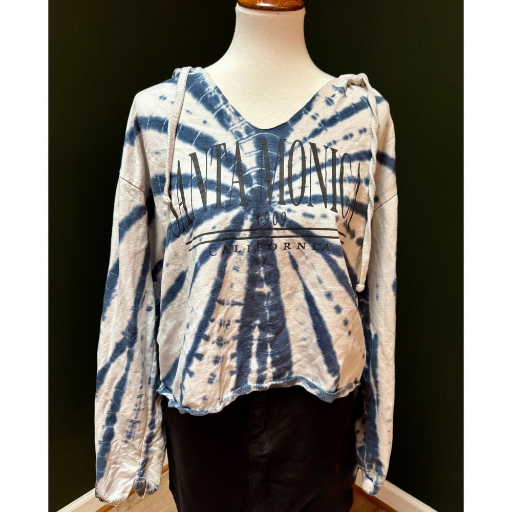Santa Monica Tie Dye Lightweight Cropped Raw Hem Hoodie Women's L